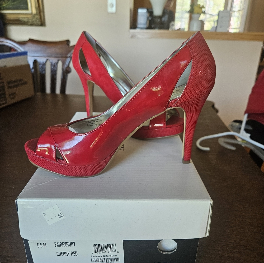 Alfani Fairfax Ruby Cherry Red Peep Toe Heels